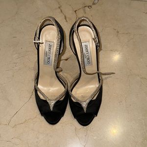 JIMMY CHOO SUEDE BLACK AND SILVER HEELS